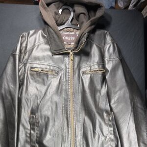 Guess Brown Leather Jacket with Gold Accents